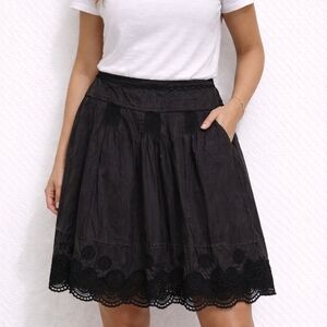 Lithe By Anthropology Black Lace A-Line Knee Length Skirt